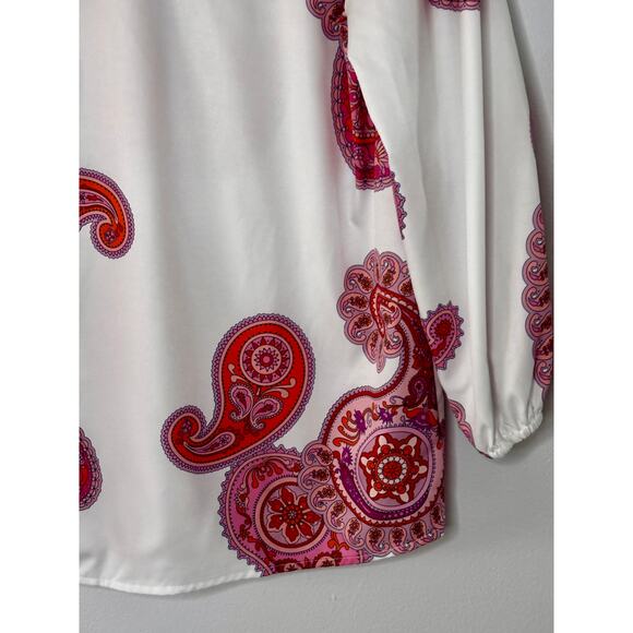 Collection by Cezele Paisley Hot Pink Orange Flowy Top Button Down Small Size S - Picture 6 of 16
